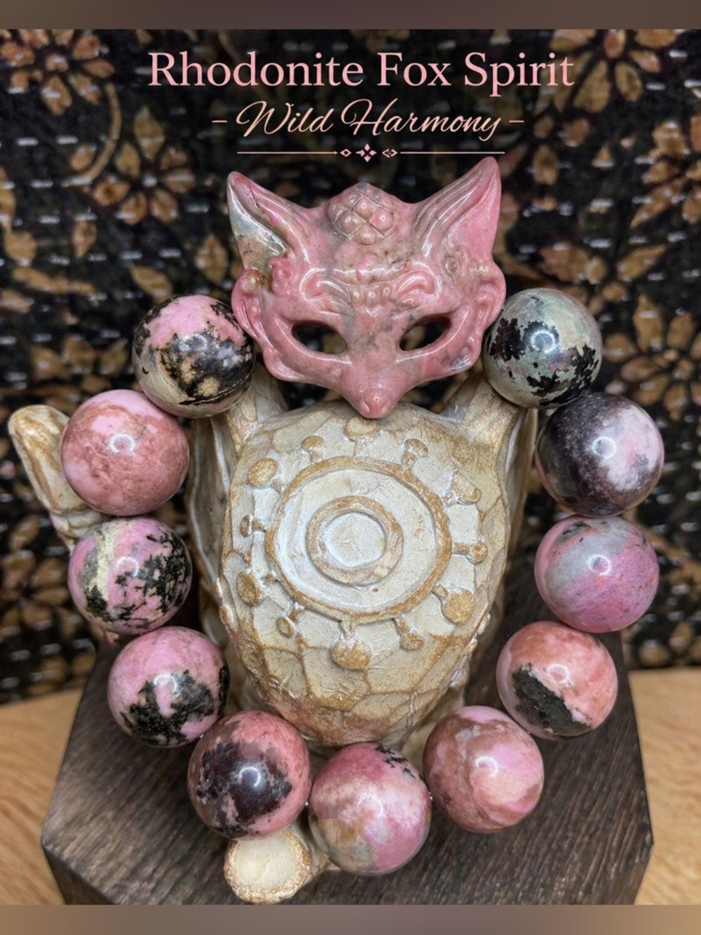 HQ Rhodonite 15mm with Rhodonite Fox Mask: Rhodonite Fox Spirit – Wild Harmony